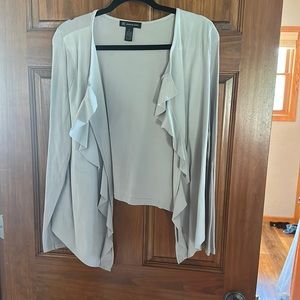 Cream color ruffle open blazer